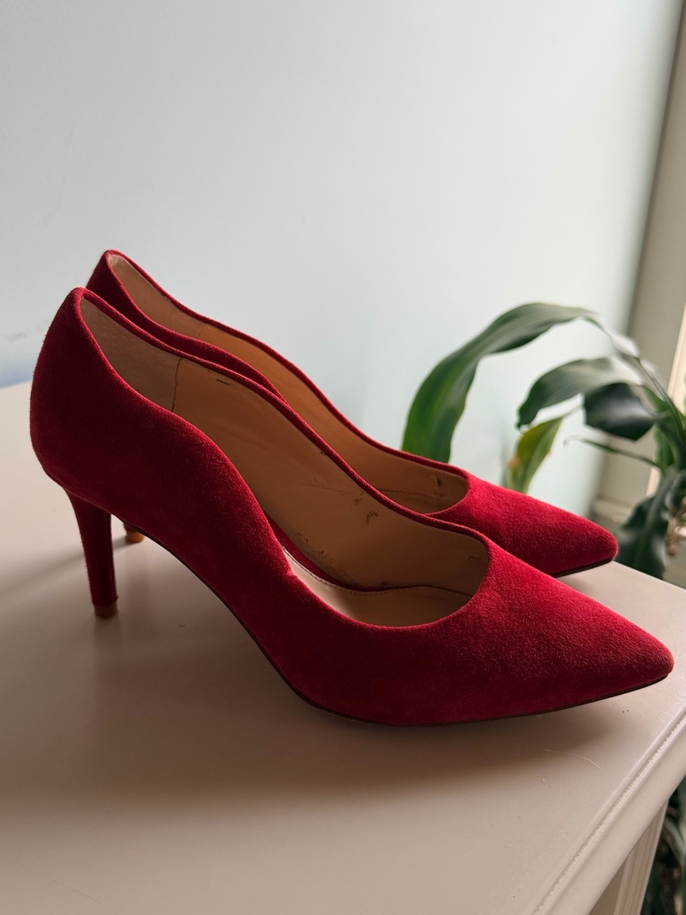 Vince Camuto Red Suede Pointed Toe Pumps